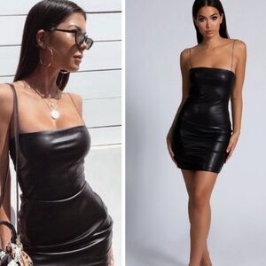 Meshki Faux Leather Black Thin Strap Dress